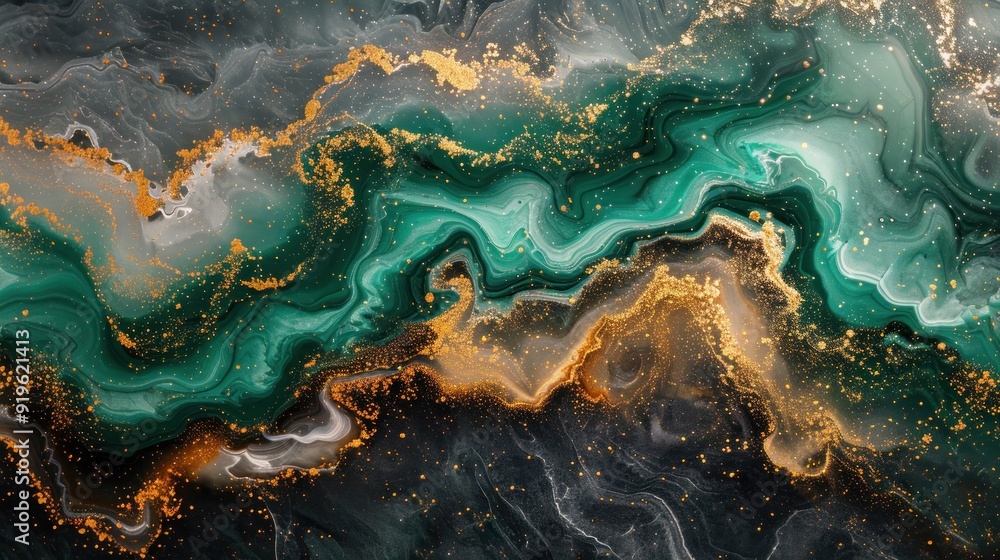 Abstract Green, Gold, and Black Swirls Abstract Green, Gold, and Black Swirls