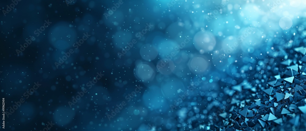 A blue abstract backdrop features numerous small triangles arranged densely on the left side, and similarly on the right side A blue abstract backdrop features numerous small triangles arranged densely on the left side, and similarly on the right side