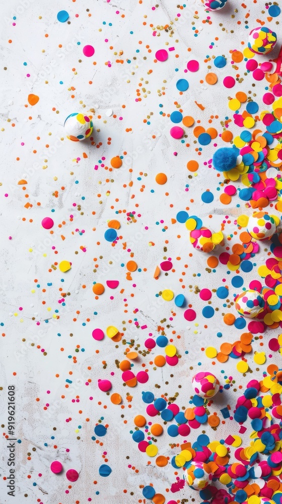 Colorful confetti and polka dot balls on white background. Colorful confetti and polka dot balls on white background.