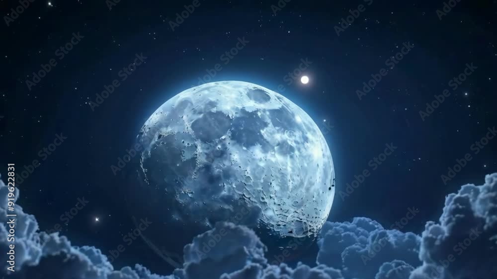 Full Moon in Night Sky with Clouds and Stars Full Moon in Night Sky with Clouds and Stars