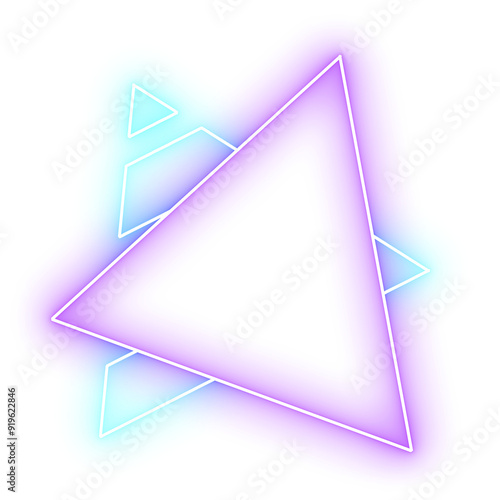 Glow neon geometric shape retro style 90s on transparent background.