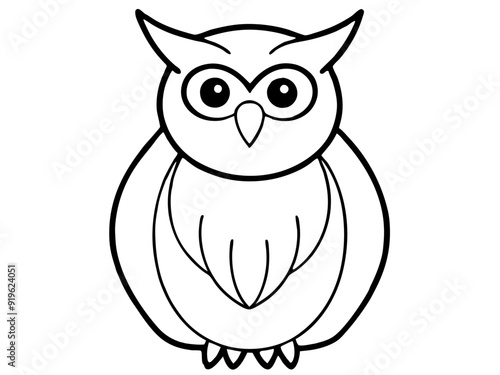 Black and White Owl Illustration Vector Owl Cartoons, Clipart, and Line Art Design, Detailed black and white owl vector illustration, ideal for clipart, cartoons, and line art designs.