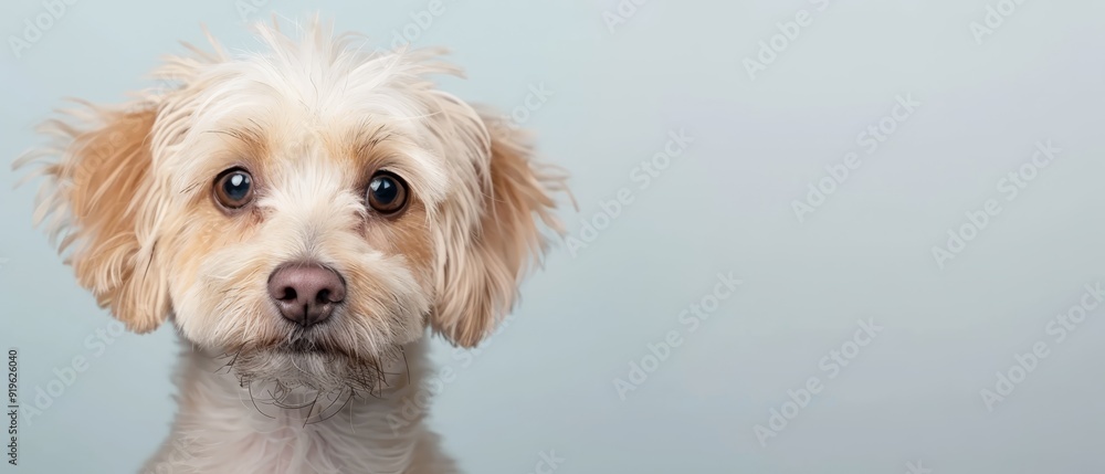 A tight shot of a dog's expressive eyes and mournful face gazing at the camera A tight shot of a dog's expressive eyes and mournful face gazing at the camera