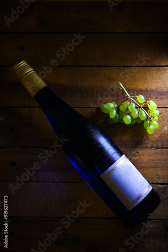 blue bottle of white wine