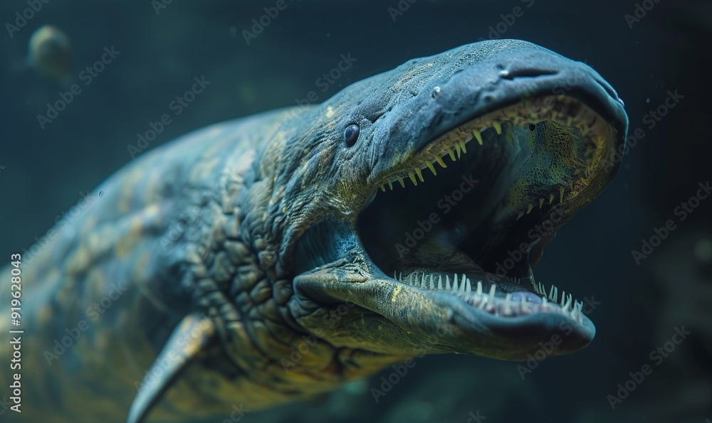 Predatory gulper eel with a massive mouth in the deep sea Predatory gulper eel with a massive mouth in the deep sea