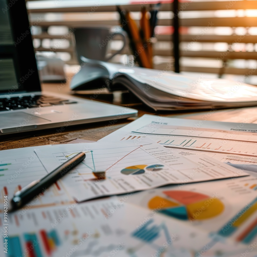 Detailed Business Plan with Charts and Notes Spread Out on a Desk, Ready for Review and Execution Detailed Business Plan with Charts and Notes Spread Out on a Desk, Ready for Review and Execution