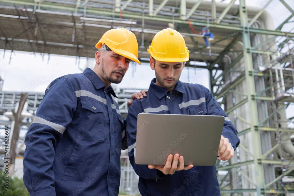 Petroleum engineers working at oil refinery site Petroleum engineers working at oil refinery site
