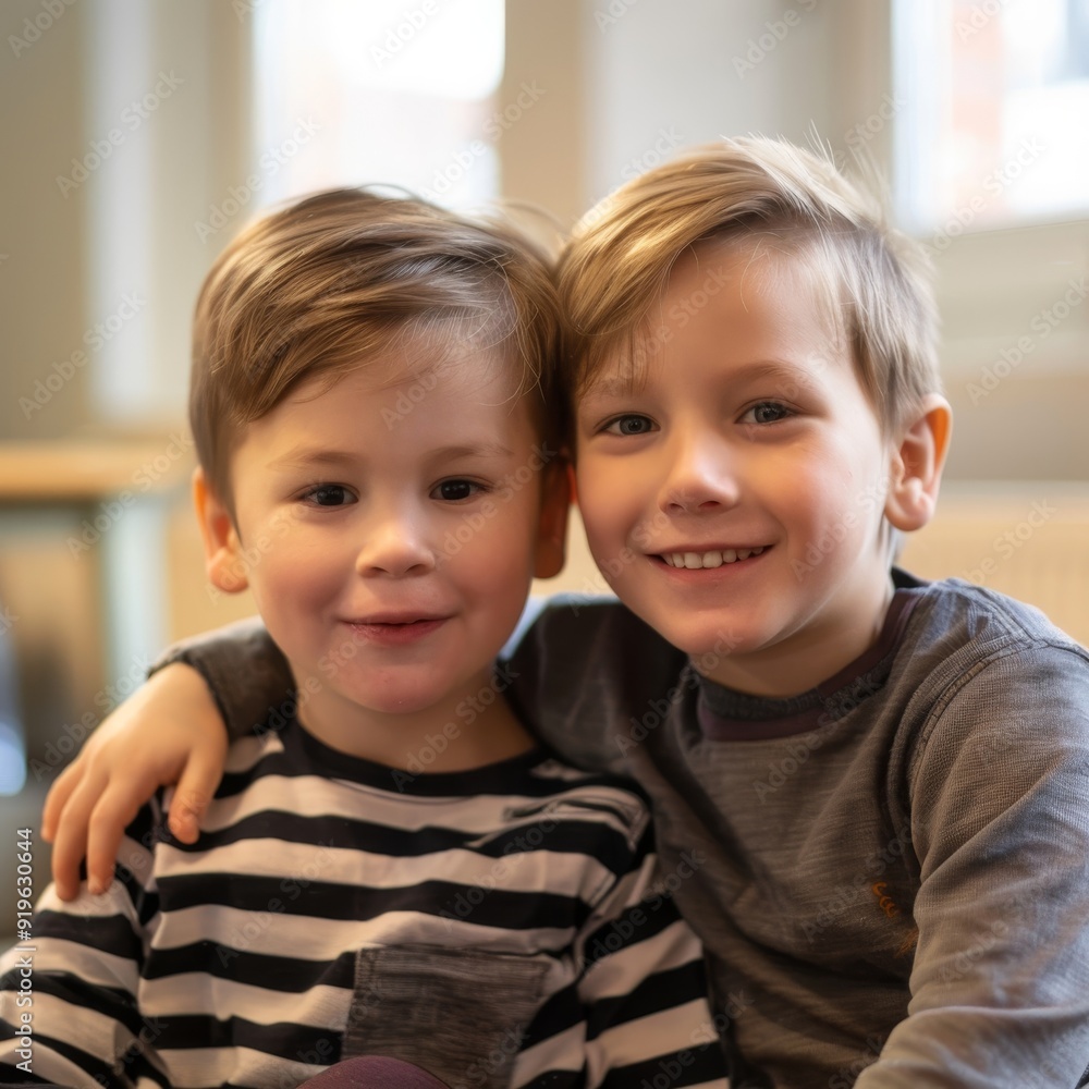 Two young boys are sitting together, Generative AI Two young boys are sitting together, Generative AI