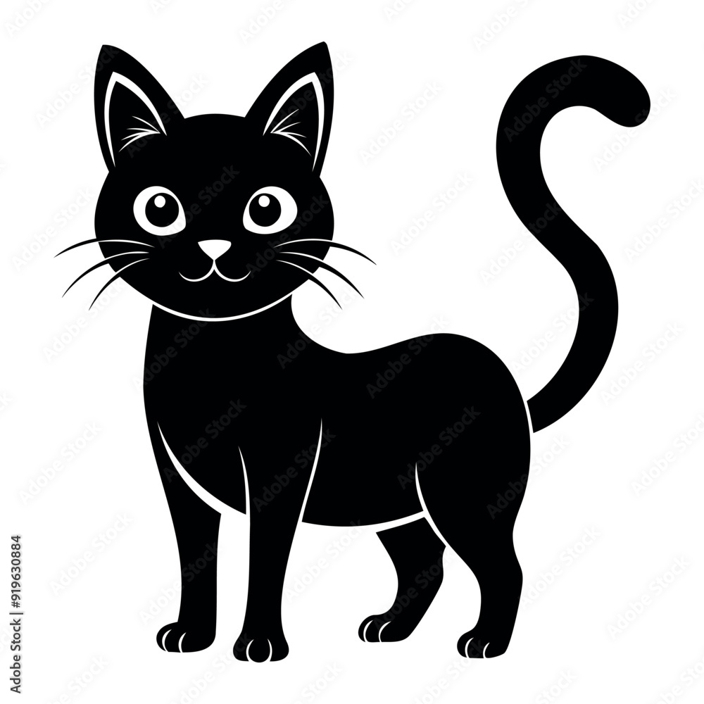 Cute Cat cartoon silhouette Vector Illustration isolated on a white background Cute Cat cartoon silhouette Vector Illustration isolated on a white background
