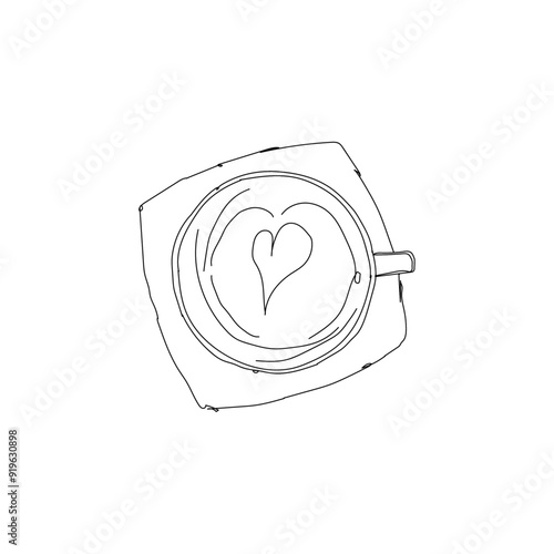 dessin en ligne continue d'une tasse de capuccino, line art, vecteur