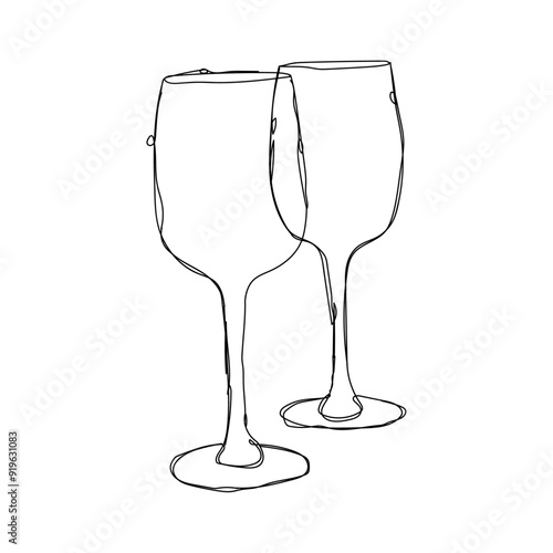 dessin en ligne continue de deux verres à pieds, line art, vecteur