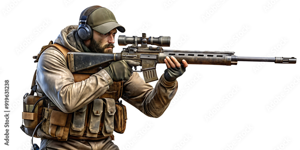 snipers Fictional Person isolated on white background. AI GENERATED snipers Fictional Person isolated on white background. AI GENERATED