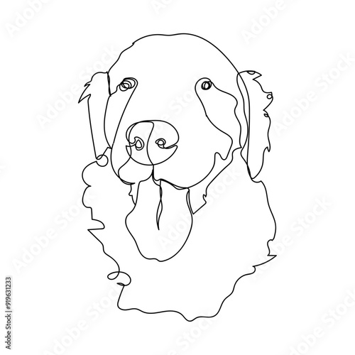 dessin en ligne continue d'un chien tirant la langue, line art, vecteur