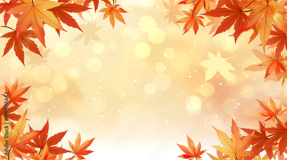 Light yellow blurry background with orange leaves and copy space. Fall season banner, card, invitation Light yellow blurry background with orange leaves and copy space. Fall season banner, card, invitation