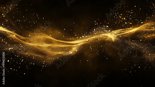 Golden Glitter Waves on Black Background