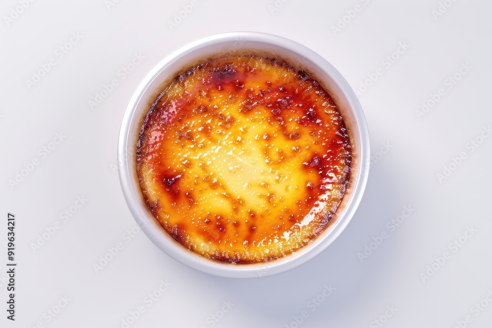 Top view of creme brulee on white background Top view of creme brulee on white background