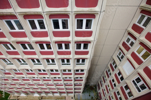 Facade of administration office building, made in the 70s with materials containing asbestos photo