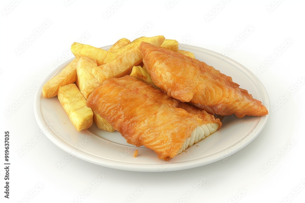 fish and chips on a plate in the white background fish and chips on a plate in the white background