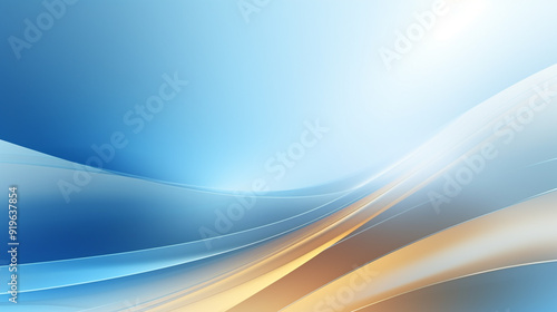 soft color background with blue waves and soft gild lines on a blue background. Blue wave gradient color background. gold curve banner design.