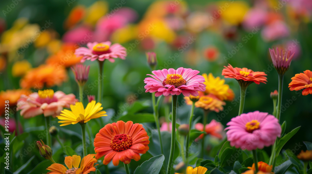 A field of colorful flowers with a bright and cheerful mood A field of colorful flowers with a bright and cheerful mood