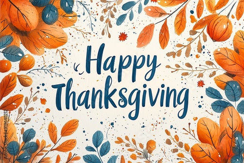 Elegant Thanksgiving Calligraphy with Autumn Foliage for Classic Greeting Cards and Invitations