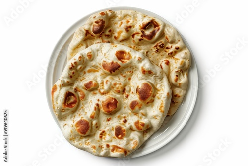 garlic naans on plate in white background