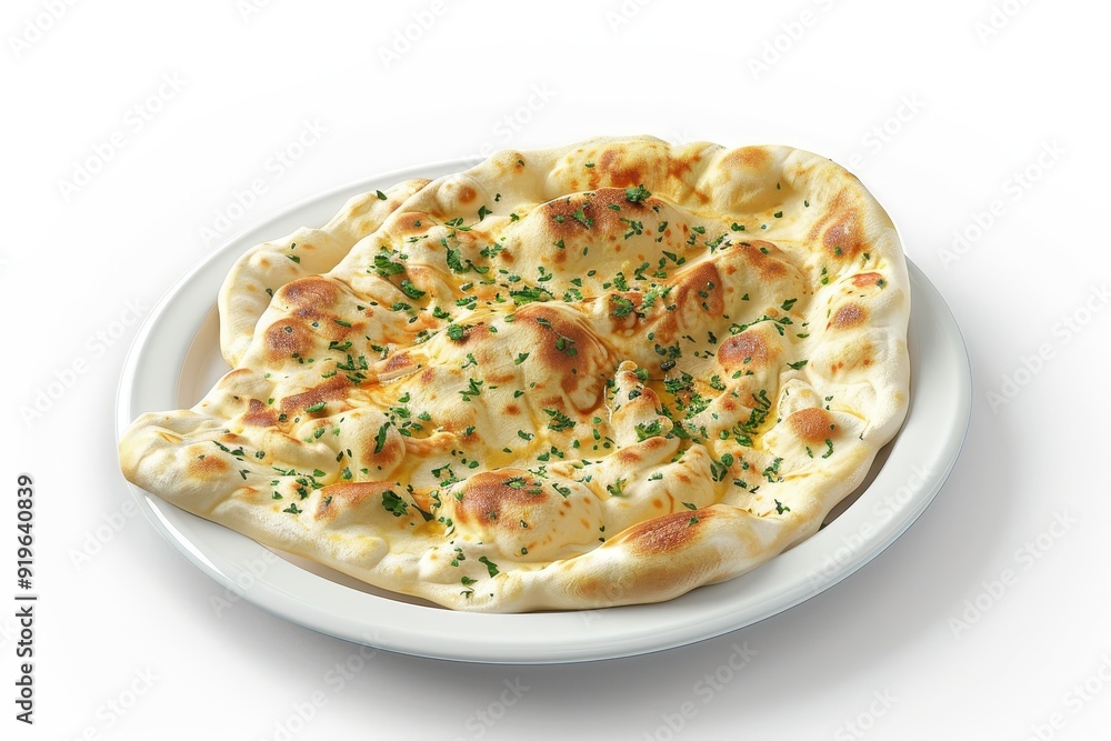 garlic naans on plate in white background garlic naans on plate in white background