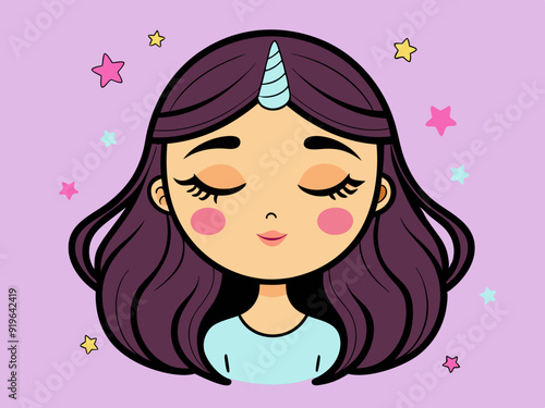 Eyelashes. Cartoon cute girl closed eye with lashes. Woman face makeup, black mascara. Simple beautiful girly sleep cilia line. Unicorn magic lash. Vector set 