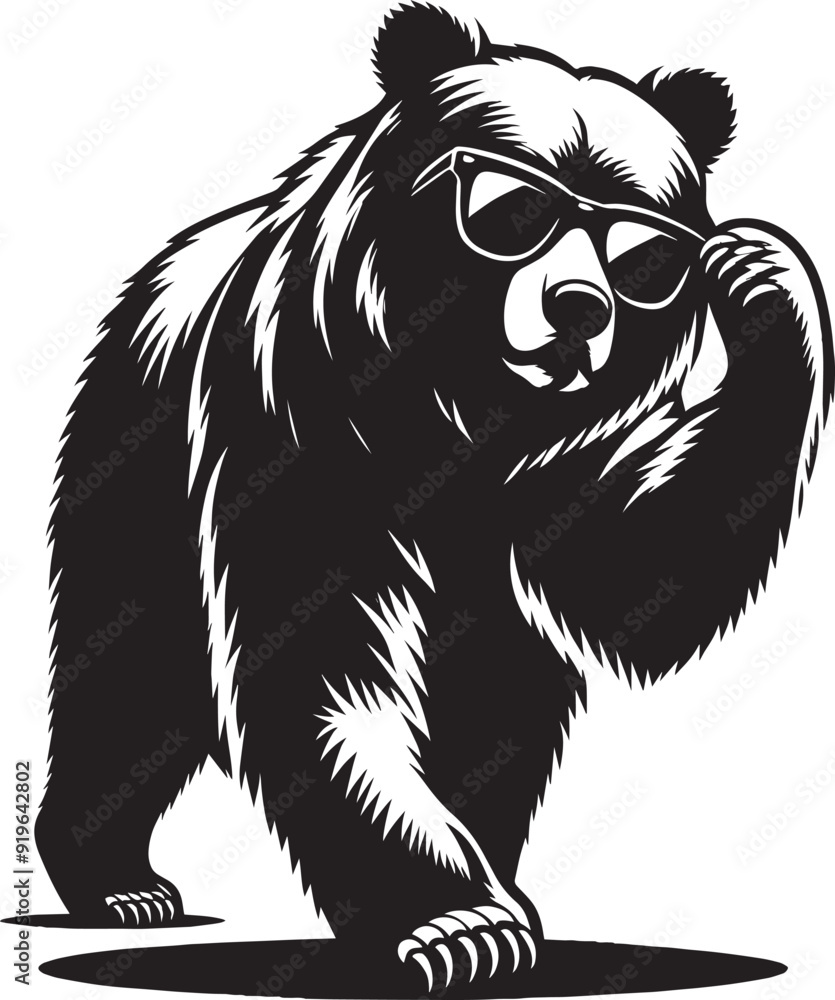 Fototapeta premium Cool Bear Silhouette vector illustration isolated on a white background