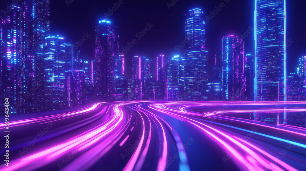 Neon Cityscape with Speed Lines. Neon Cityscape with Speed Lines.