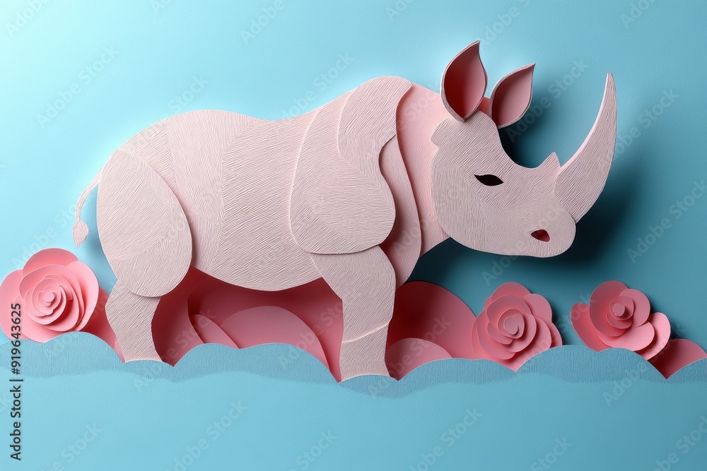 Fototapeta premium Rhinoceros Paper Art Design