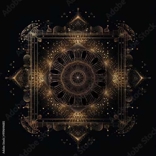 Vintage inspired Golden Frame on a Black Background