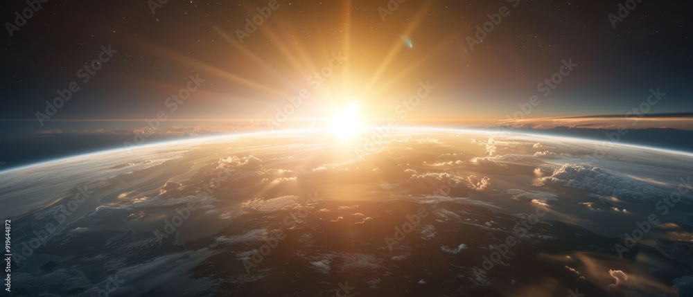 The sun radiates brilliantly over Earth, as depicted in this artist's rendering from the International Space Station The sun radiates brilliantly over Earth, as depicted in this artist's rendering from the International Space Station