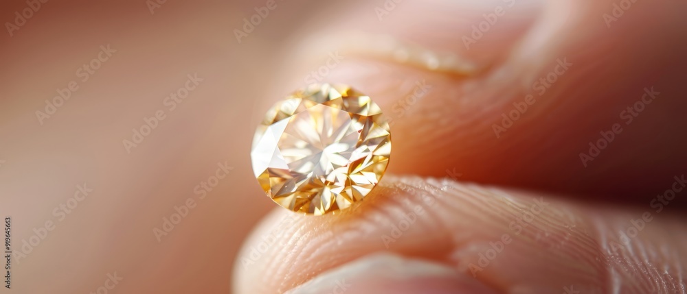 A close-up of a finger adorned with a yellow diamond set at its center, and a diamonds nestled in its heart A close-up of a finger adorned with a yellow diamond set at its center, and a diamonds nestled in its heart