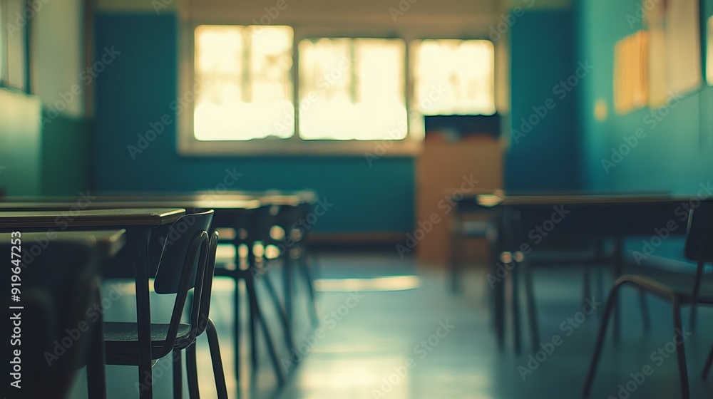 Back to school. Blurred view of an empty classroom in the background. Back to school. Blurred view of an empty classroom in the background.