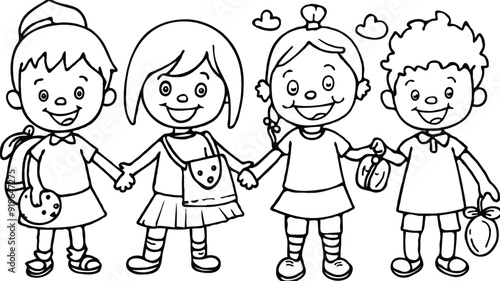 coloring page for kids minimalist 2d black outlines vector illustrations