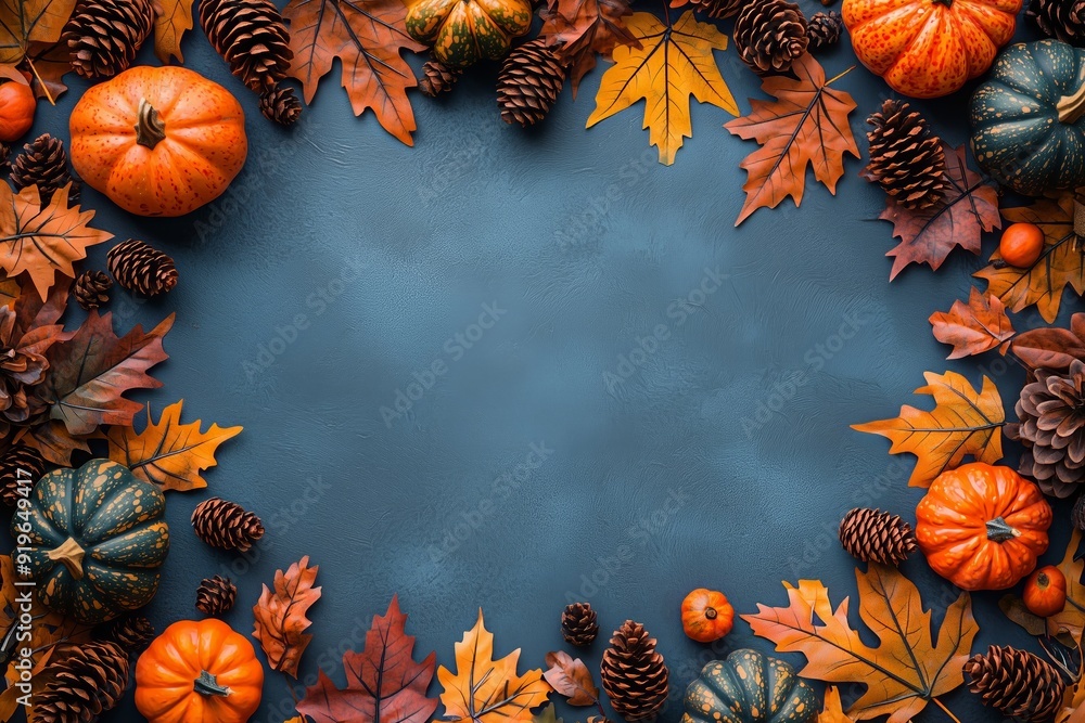 Fototapeta premium Autumn Leaves and Pumpkins Decorative Border Frame for Invites and Social Media