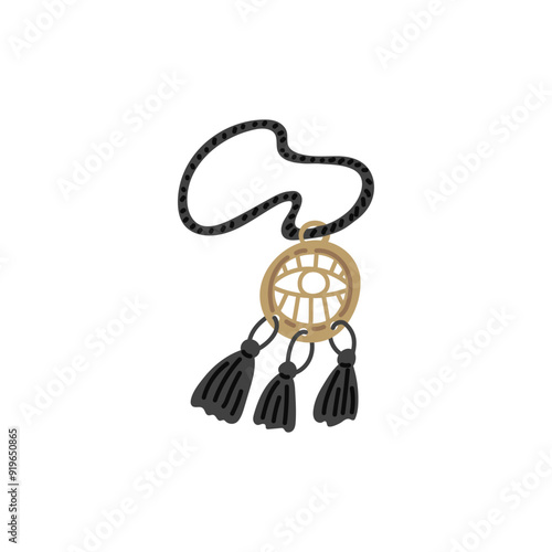 Vintage lace amulet with eye and tassels on the rope, vector, magic antique souvenir for lucky and protective accessory