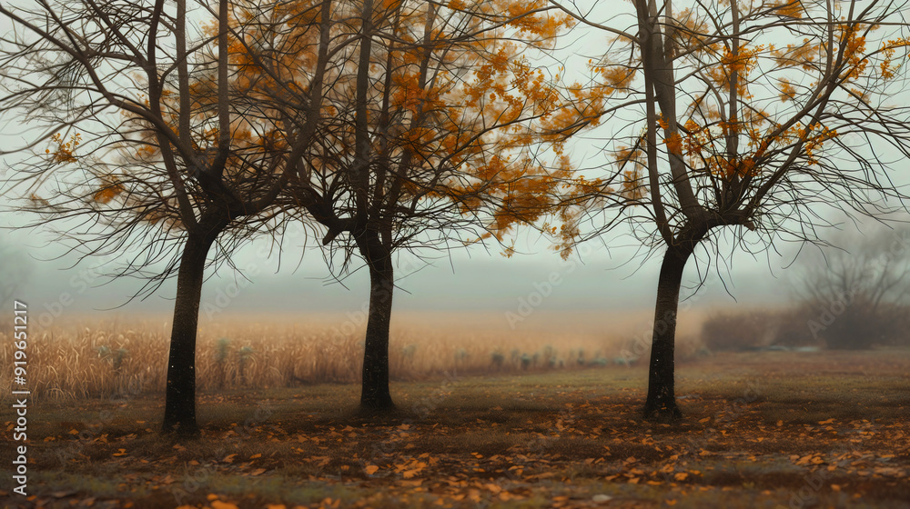 A solitary tree on a hilly plain, with its leaves slowly turning yellow and orange and falling from its canopy. A solitary tree on a hilly plain, with its leaves slowly turning yellow and orange and falling from its canopy.
