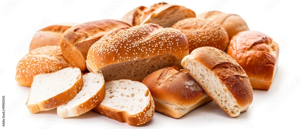 A pile of loaves of bread atop another pile of loaves of bread A pile of loaves of bread atop another pile of loaves of bread