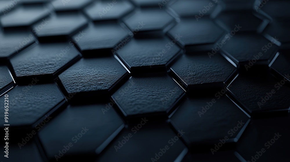 Close up of black hexagonal pattern arranged with soft light in the background Close up of black hexagonal pattern arranged with soft light in the background
