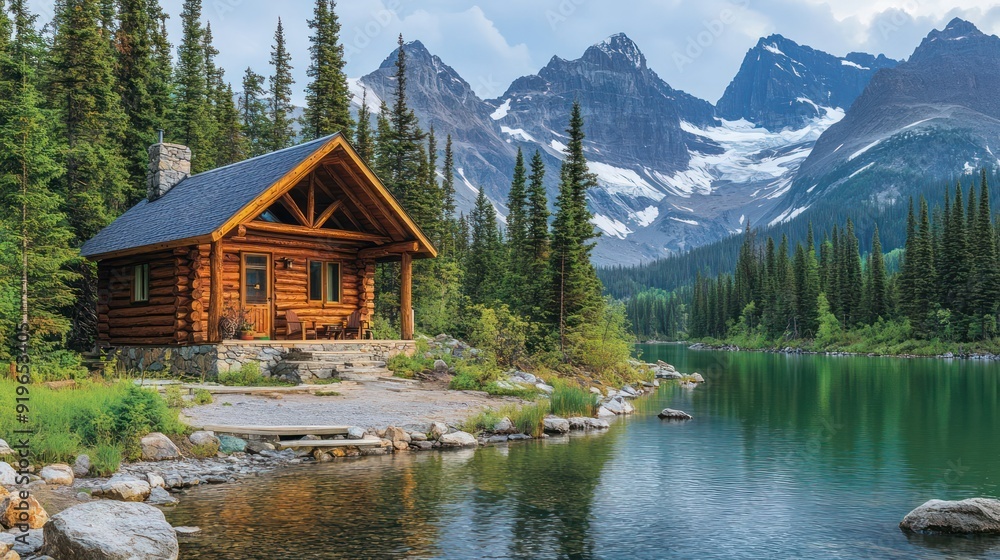A small cabin sits on a lake surrounded by trees. The cabin is wooden and has a rustic feel. Generative AI A small cabin sits on a lake surrounded by trees. The cabin is wooden and has a rustic feel. Generative AI