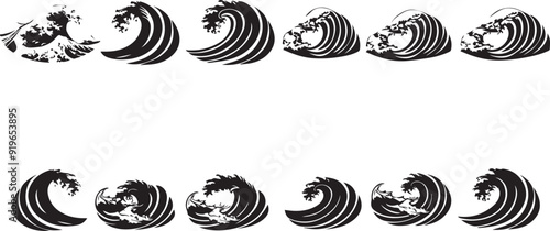 Wave Artistic Silhouette Elements in Black