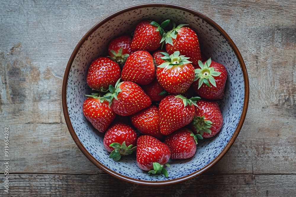 Bowl of Fresh Strawberries on a Rustic Wooden Background Bowl of Fresh Strawberries on a Rustic Wooden Background