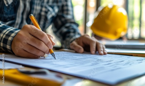 Professional contractor and homeowner signing an agreement for renovation project, Generative AI