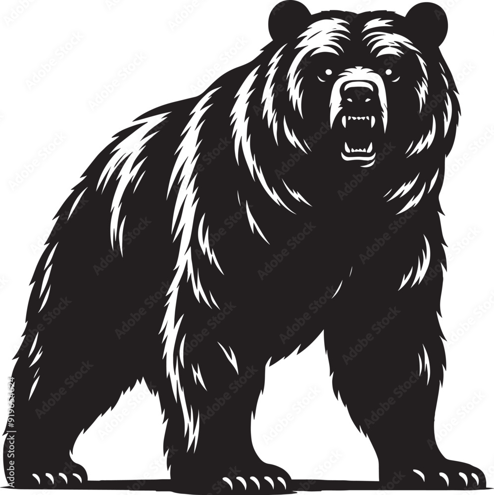 Obraz premium Angry Bear Silhouette vector illustration isolated on a white background