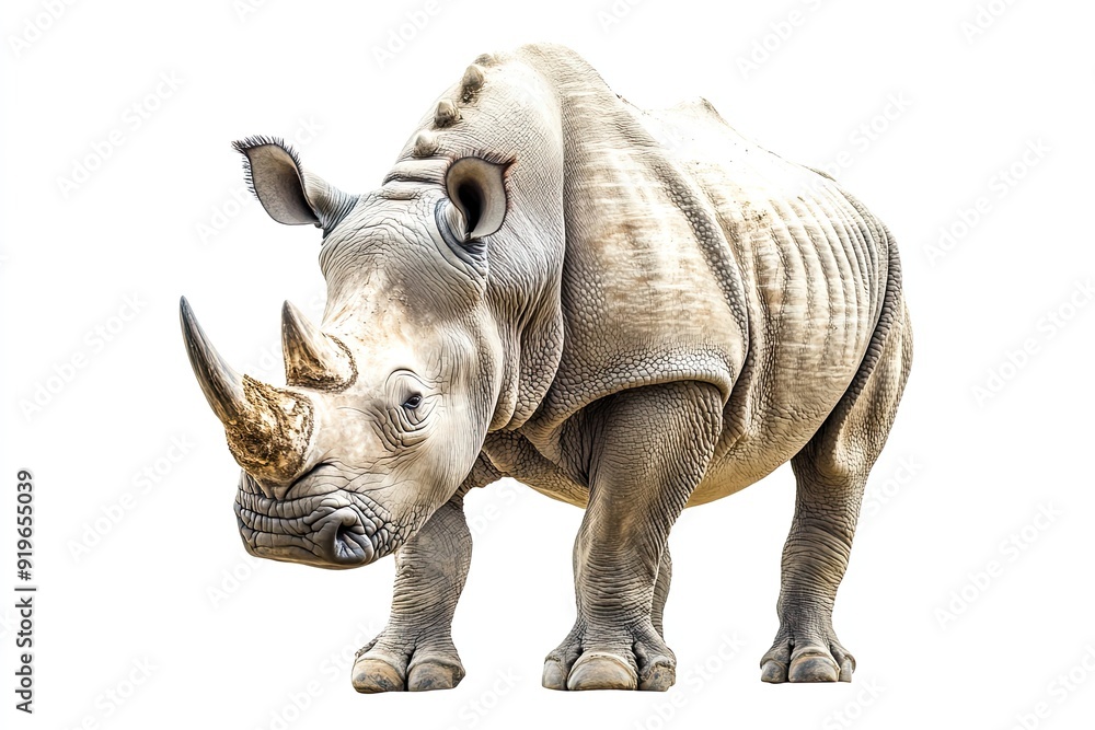Fototapeta premium Rhinoceros charging and snorting isolated on a white background