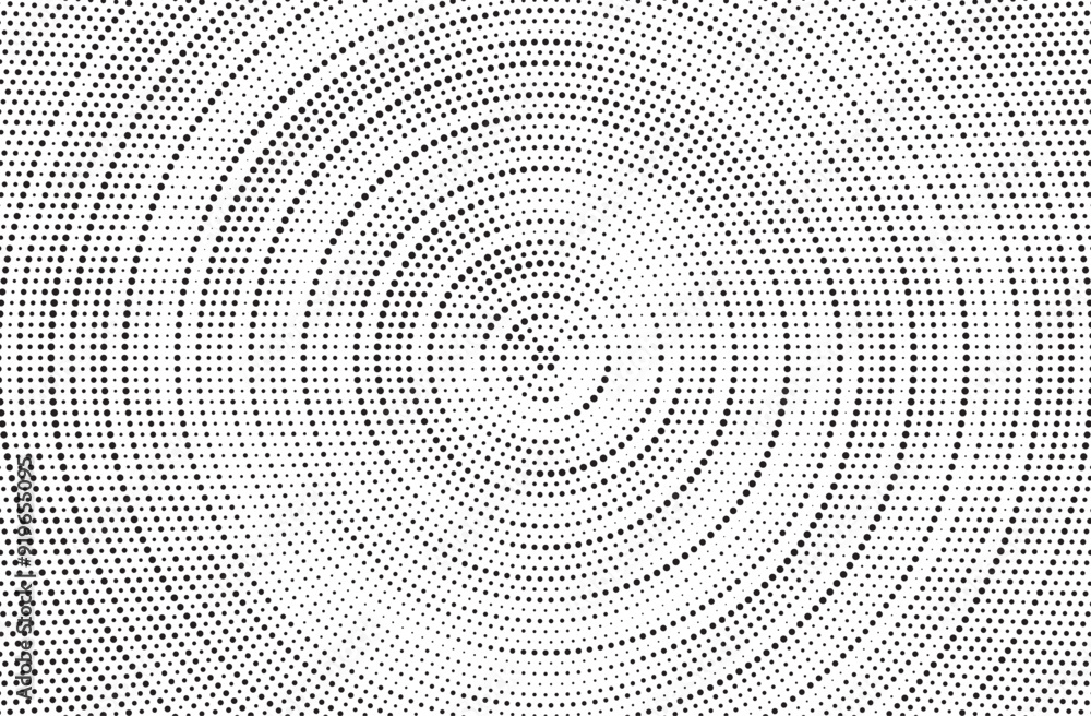 Radial halftone gradient background. Dotted concentric texture with fading effect. Black and white circle shade wallpaper. Grunge rough vector. Monochrome backdrop Radial halftone gradient background. Dotted concentric texture with fading effect. Black and white circle shade wallpaper. Grunge rough vector. Monochrome backdrop