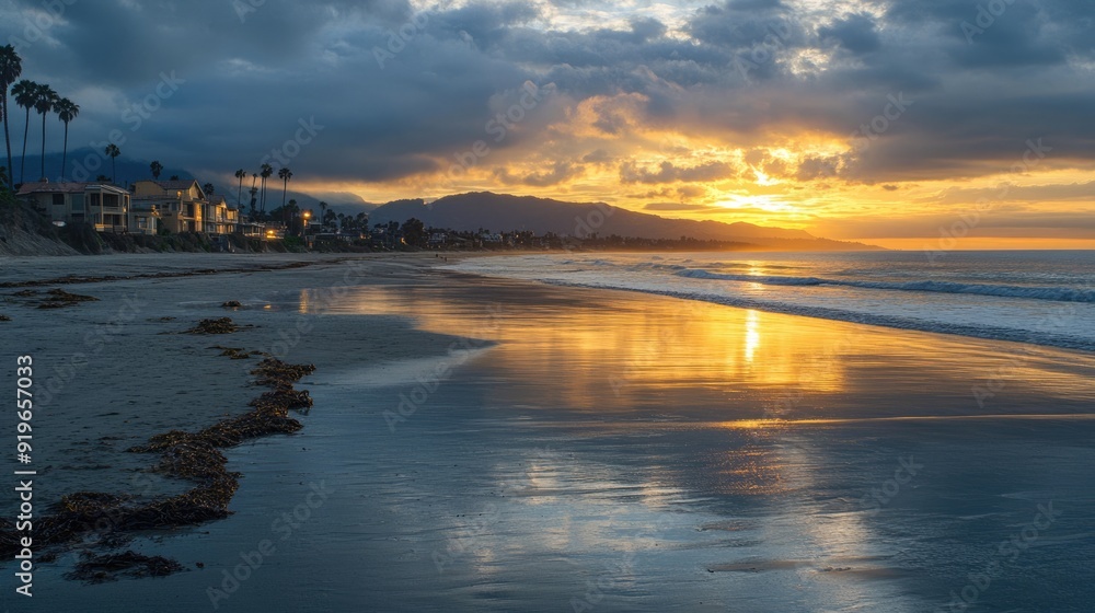 Ventura Beach. Sunset View in Calm City of Ventura, California Ventura Beach. Sunset View in Calm City of Ventura, California