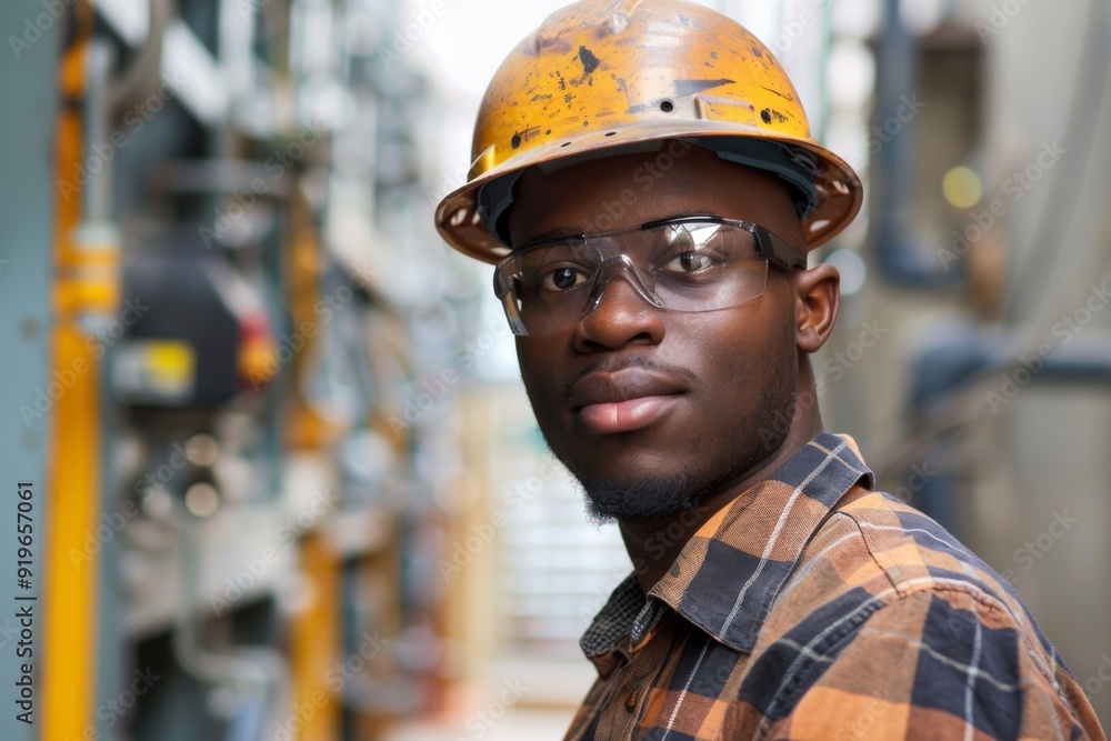 Portrait of a young black male electrician Portrait of a young black male electrician